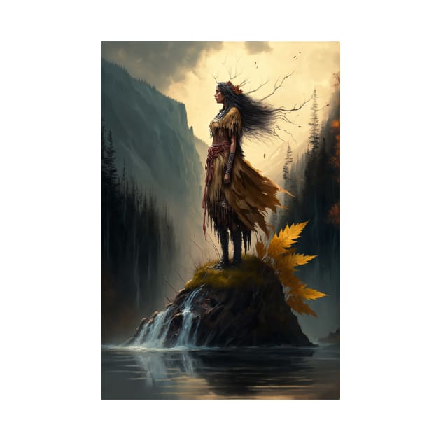 Native American Woman Standing On An Island by TortillaChief