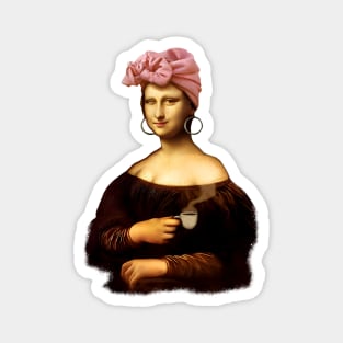 Lady Mona Lisa Drinking Coffee Magnet