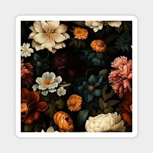 Dutch Nocturne: Luminous Floral Pastoral on Black Canvas Magnet