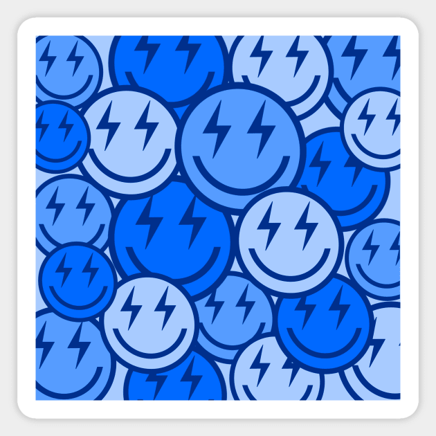 Lightning Bolt Smiley Faces - Blue - Sticker