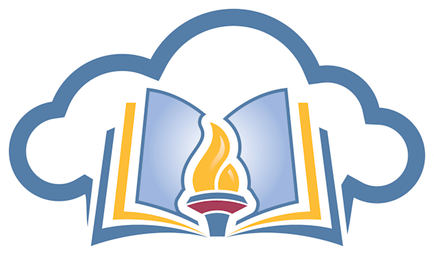 Online Education Sticker logo concept. Torch and cloud icon. Publisher and creator sticker logo template. Kids T-Shirt by AlviStudio