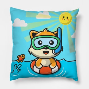 Cute Cat Snorkeling With Swimming Tires Pillow