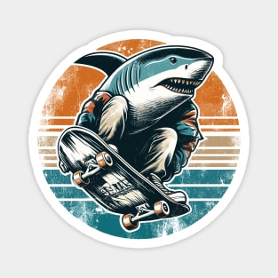 Retro Vintage Shark Skater Skateboarder Magnet