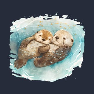 Cute Sea Otters Holding hands T-Shirt