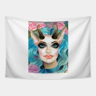 Blue Haired Goat Girl Tapestry