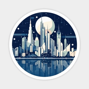 Modern City Skyline Landscape At Night Discovery Magnet