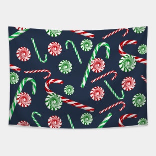 Peppermint dreams on navy blue Tapestry