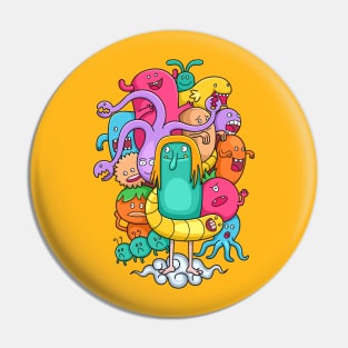 Funny monster doodle Pin