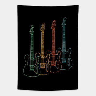 Four T-Style Electric Guitar Outlines Retro Color Tapestry