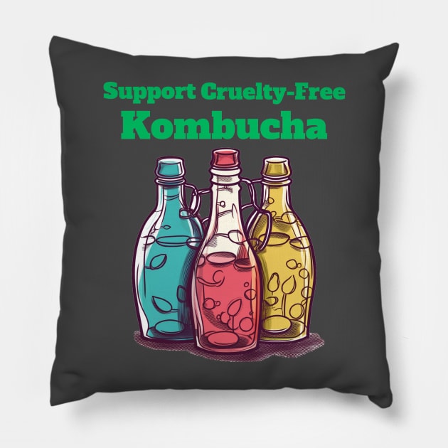 Colorful Bottles, Support Cruelty-Free Kombucha Pillow by FrenArt