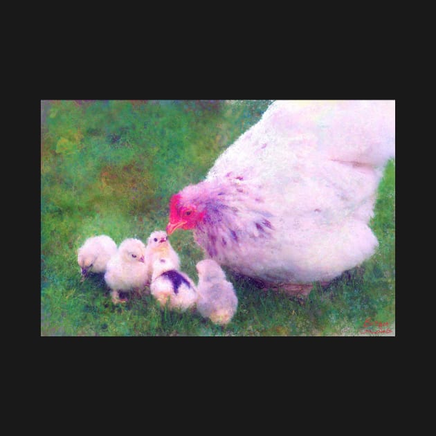 Mama Hen with Chicks Impressionist Painting by BonBonBunny