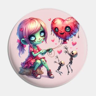 Zombie Girl Flirty Valentine Pin