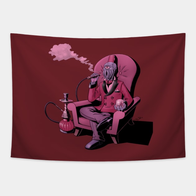 Creature smoking a shisha Tapestry by MoCampobasso