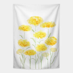 abstract yellow common yarrow flowers watercolor Tapestry