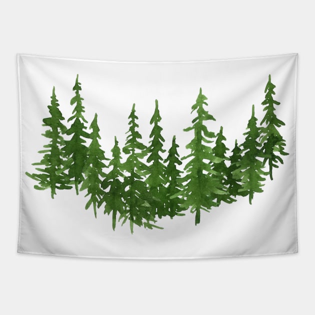 Watercolor pine trees Tapestry by foxeyedaisy