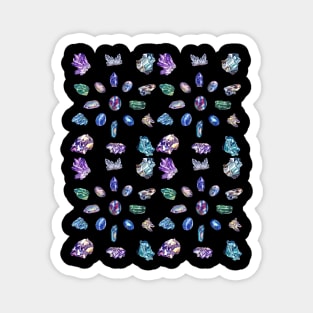 Crystals 2 - Gemstones Watercolor Pastel Black Magnet