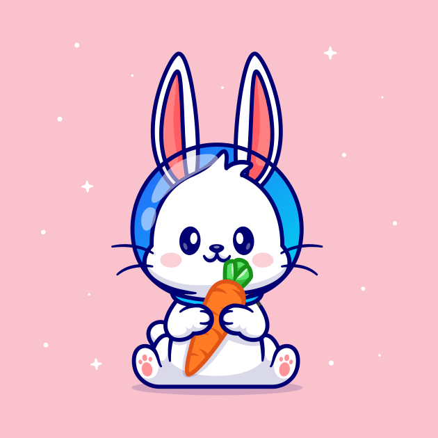 Cute Rabbit Astronaut Holding Carrot Cartoon by Catalyst Labs
