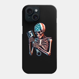 USA Patriotic Skeleton Piston Rod Garage Cars Racing American Flag 4th of July Independence Day Phone Case