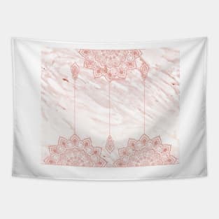 Beaded mandala drops on pink marble Tapestry
