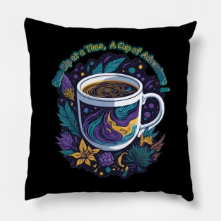 One Sip at a Time: A Cup of Adventure Pillow