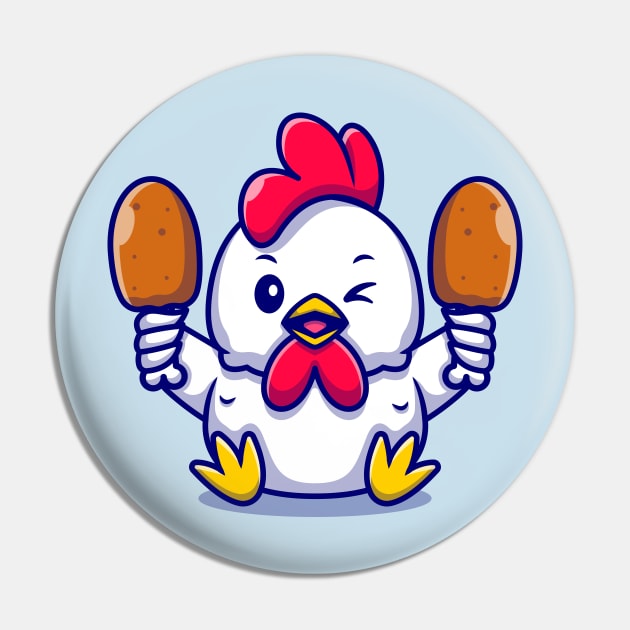 Cute chicken Holding Fried Chicken Cartoon Pin by Catalyst Labs