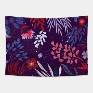 Abstract Purple Botanical Floral Wildflowers Tapestry