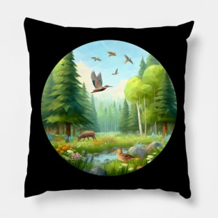 Low Poly Spring Forest Pillow