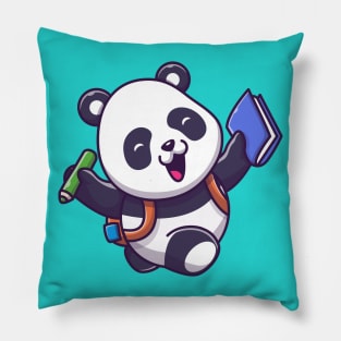 Cute Panda Holding Book And Pen Cartoon Pillow
