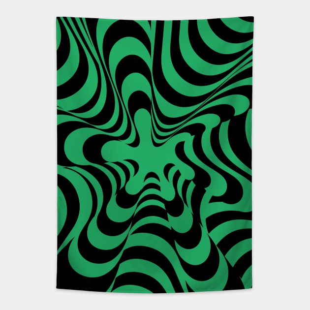 Abstract Groovy Retro Liquid Swirl in Black Green Tapestry by Colorable