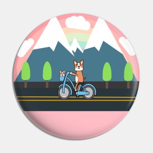 Kawaii dogs going on a road trip on the bicycle to the mountains Pin