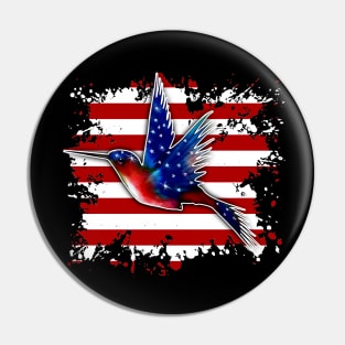 Hummingbird And American Flag T shirt Pin