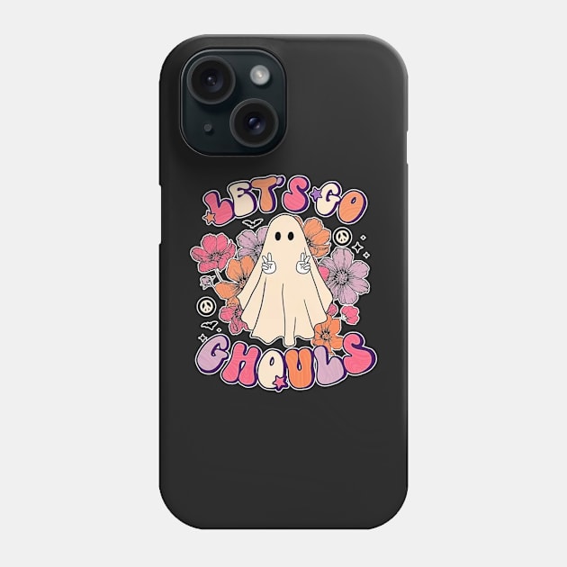 Let's Go Ghouls Halloween Ghost Outfit Costume Retro Groovy Phone Case by masterpiecesai