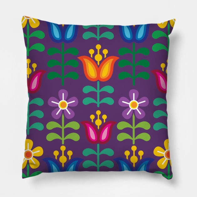 Scandi Rainbow Folk Art Flowers Pillow by Woah there Pickle