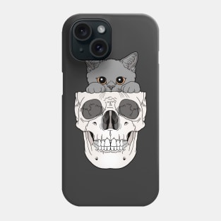 Grey Kitty & Skull Phone Case