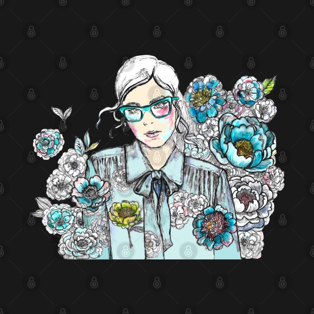 Woman Wearing Glasses in a Floral Pattern - 2. by FanitsaArt