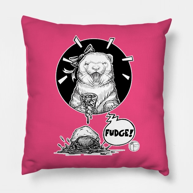 Ferret Ice Cream Cone - Fudge! - White Outlined Version Pillow by Nat Ewert Art