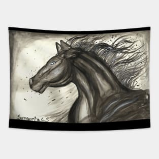 horse ink scribbles monochrome ink painting Tapestry