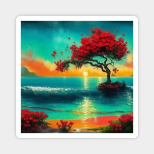 Natural floral beach in sunset landscape Magnet