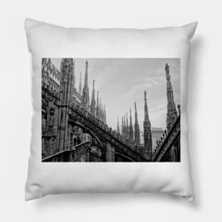 Black and White Milan Cathedral, Italy, Milan, Photography Pillow