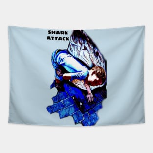 funny cartoon shark attack Tapestry