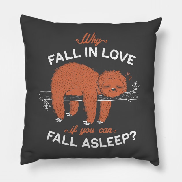 Fall Asleep - Cute Lazy Sloth Quote Gift Pillow by eduely