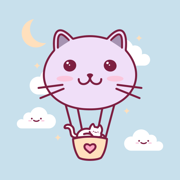 Cat Balloon Kawaii Illustration by Alundrart