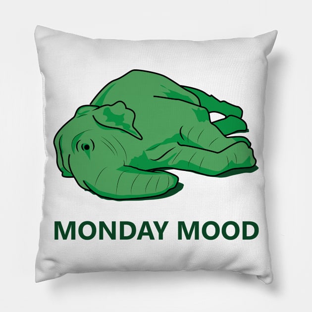 Monday mood of a green elephant Pillow by Nosa rez