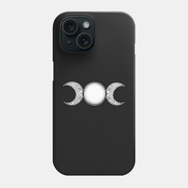 Triple Moon Goddess black and white Phone Case by stickypixie