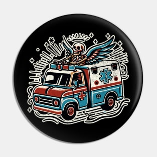 Skeleton Driving Ambulance - Textured Pin