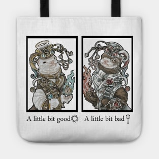 Steampunk Devil and Angel Ferrets - 'A little bit good, A little bit bad' - Black Outline Tote