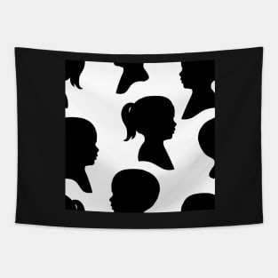 Child Silhouettes - Black on White Background Tapestry