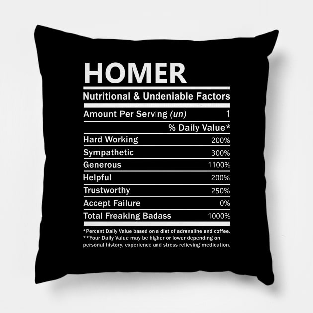 Homer Name T Shirt - Homer Nutritional and Undeniable Name Factors Gift Item Tee Pillow by nikitak4um
