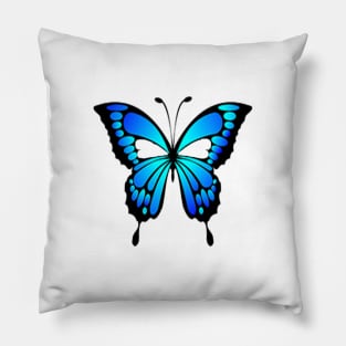 Butterfly Art Blue & Black of Simple White Background Pillow