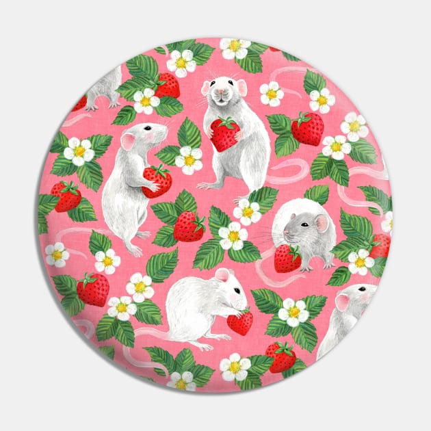 Rats Love Strawberries on Pink Pin by micklyn